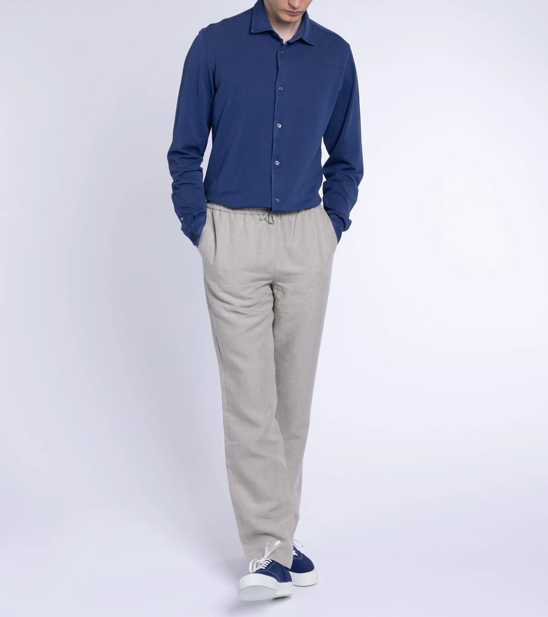 Fedeli Light Cotton Pique Shirt: Blue