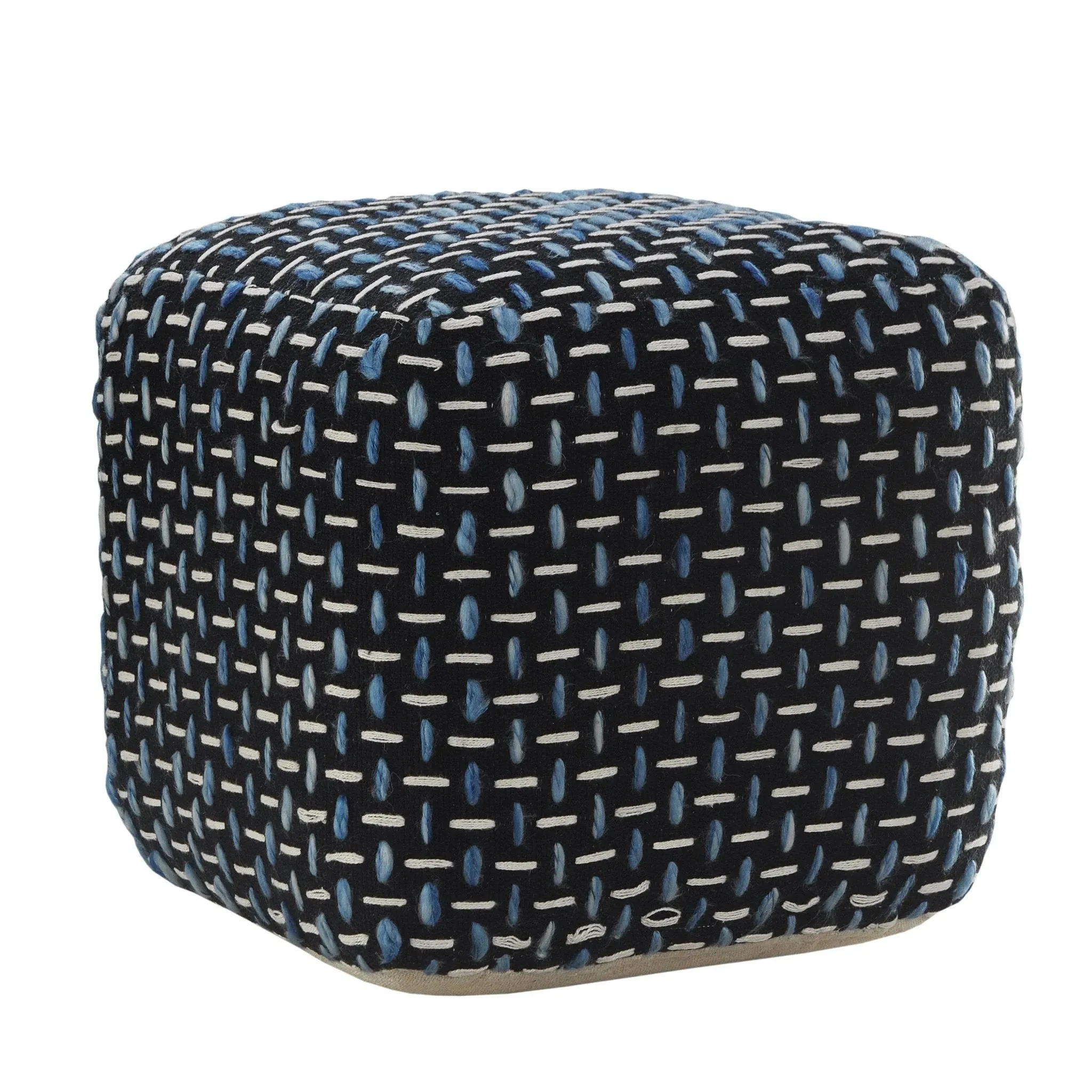 Flat Weave Lr34022 Black/Blue Pouf