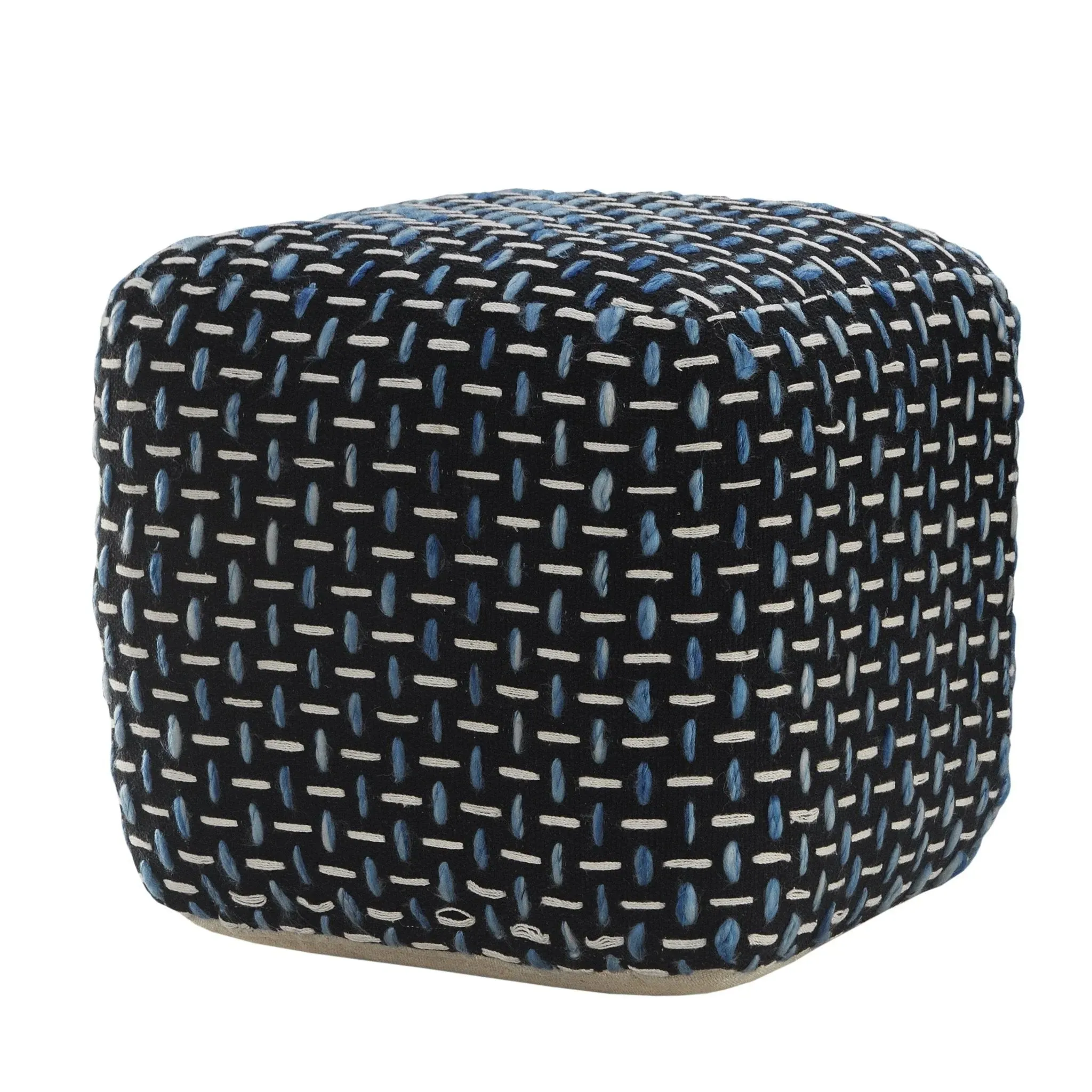 Flat Weave Lr34022 Black/Blue Pouf