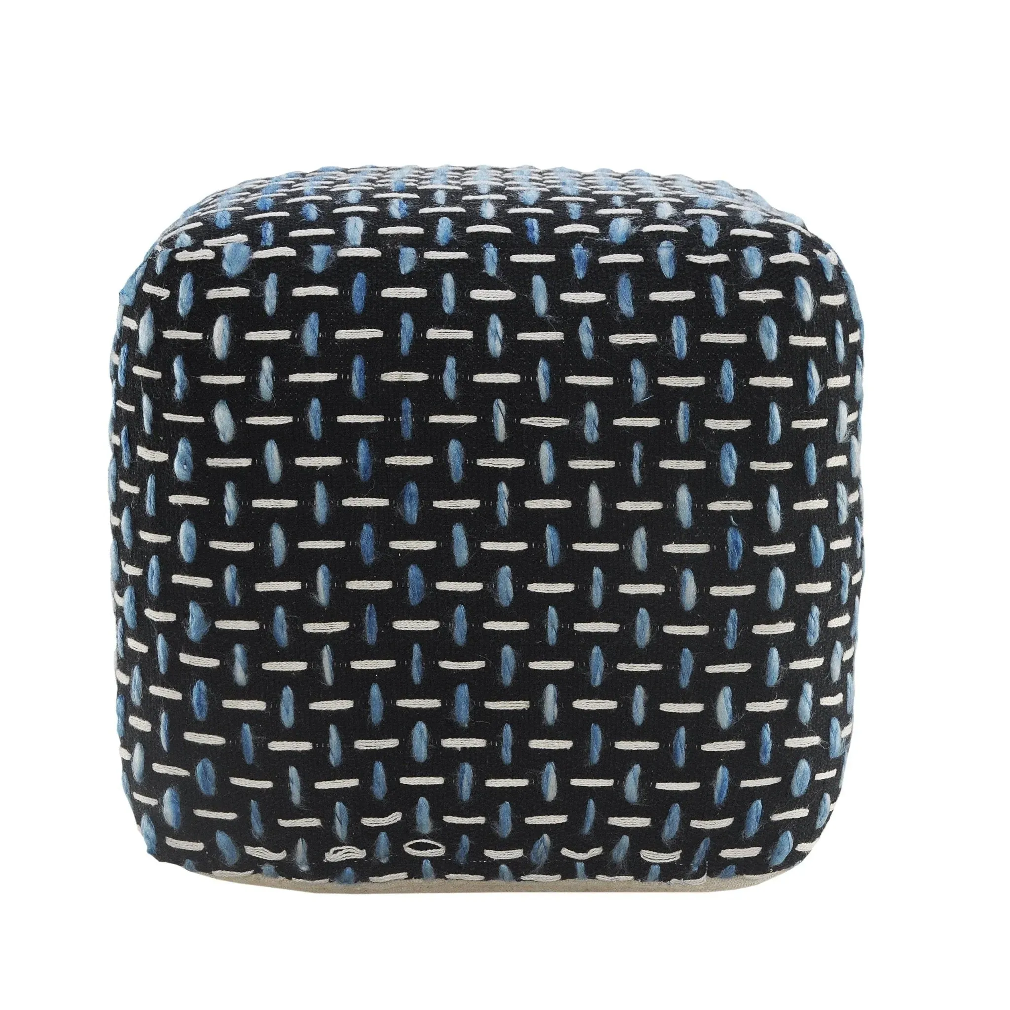 Flat Weave Lr34022 Black/Blue Pouf