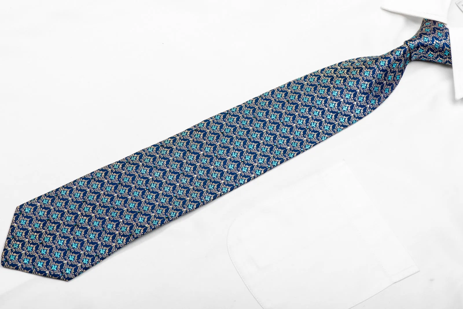 Fleur de lis & Cartouche On Blue Rhinestone Silk Tie