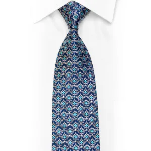 Fleur de lis & Cartouche On Blue Rhinestone Silk Tie