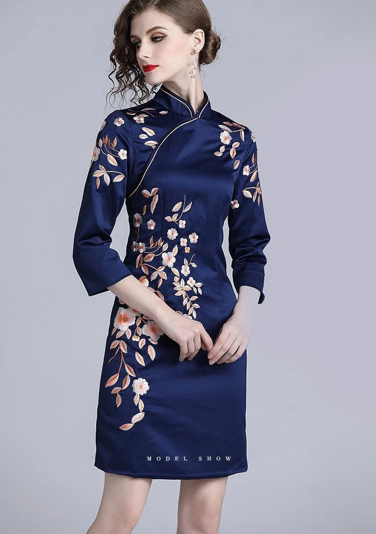 Floral Embroidered Qipao Dress