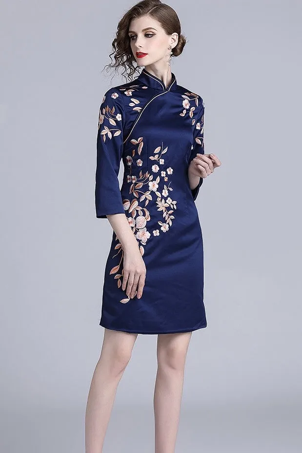 Floral Embroidered Qipao Dress