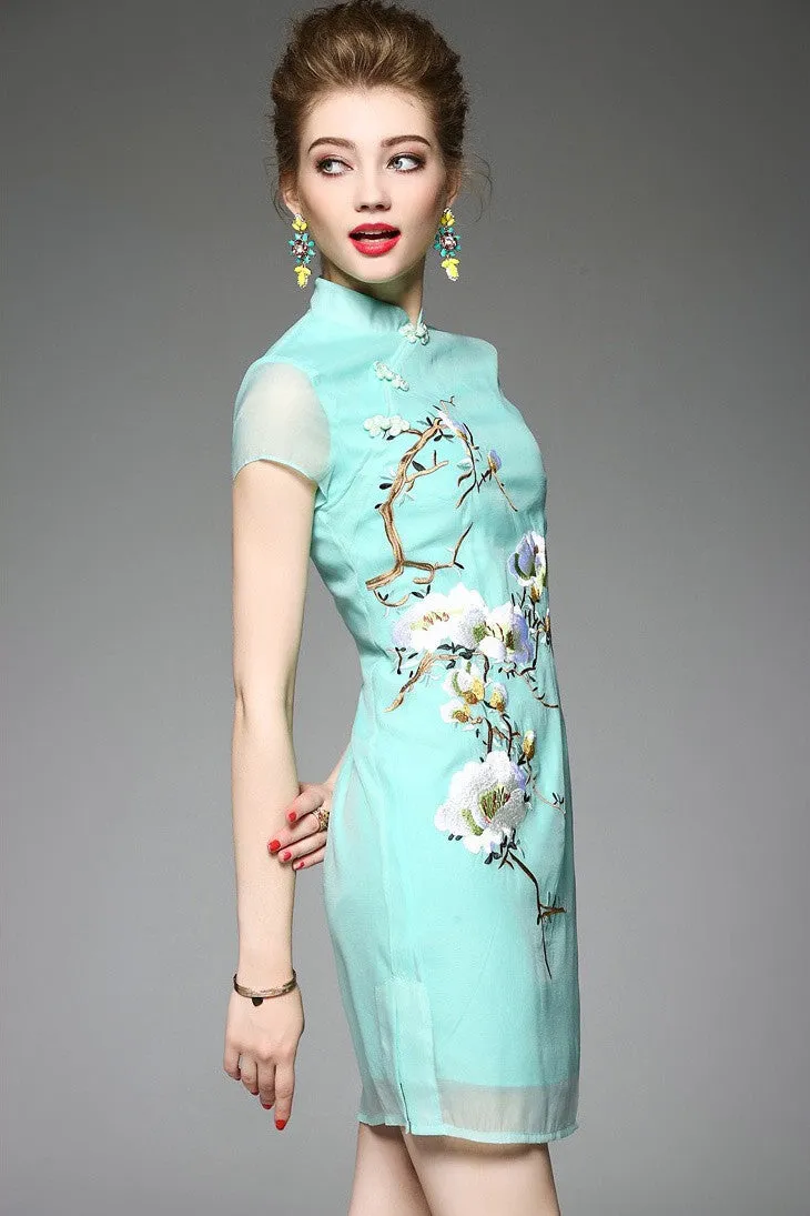 Floral Embroidered Qipao Dress