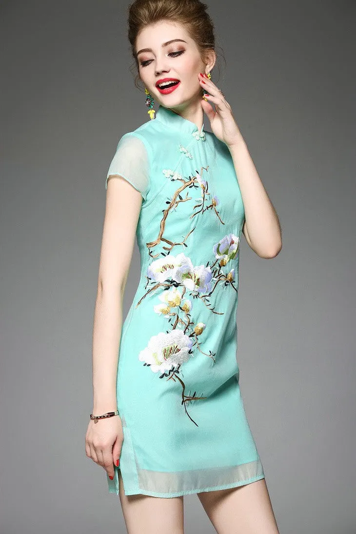 Floral Embroidered Qipao Dress