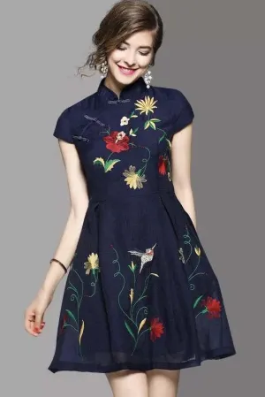 Floral Embroidered Qipao Dress