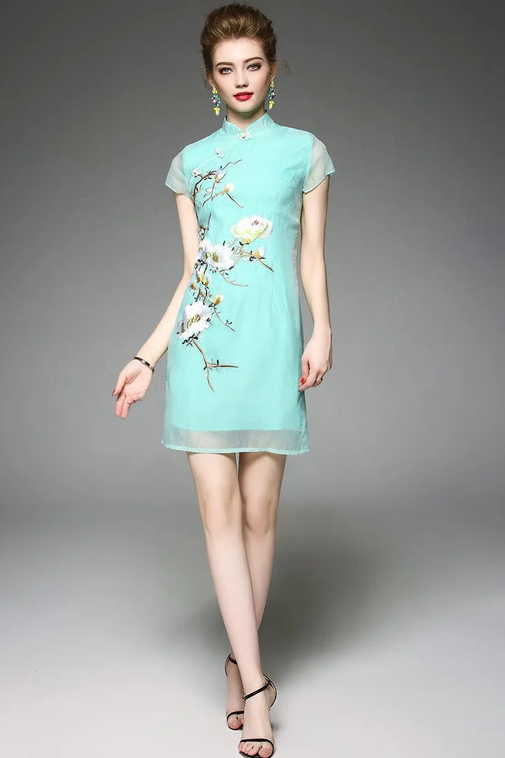 Floral Embroidered Qipao Dress