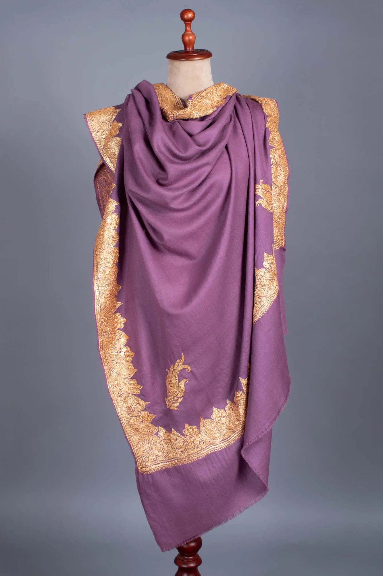 Gold and Purple Handloomed Wedding Pashmina - ICARIA