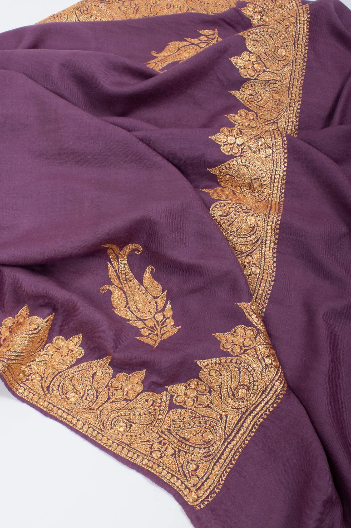 Gold and Purple Handloomed Wedding Pashmina - ICARIA