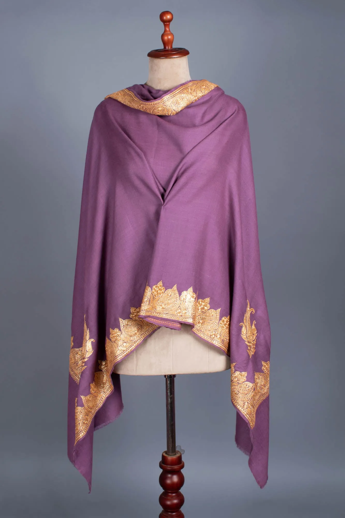 Gold and Purple Handloomed Wedding Pashmina - ICARIA