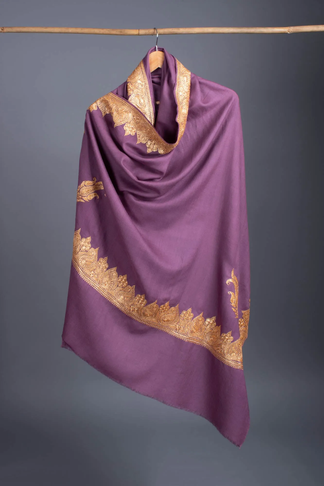 Gold and Purple Handloomed Wedding Pashmina - ICARIA