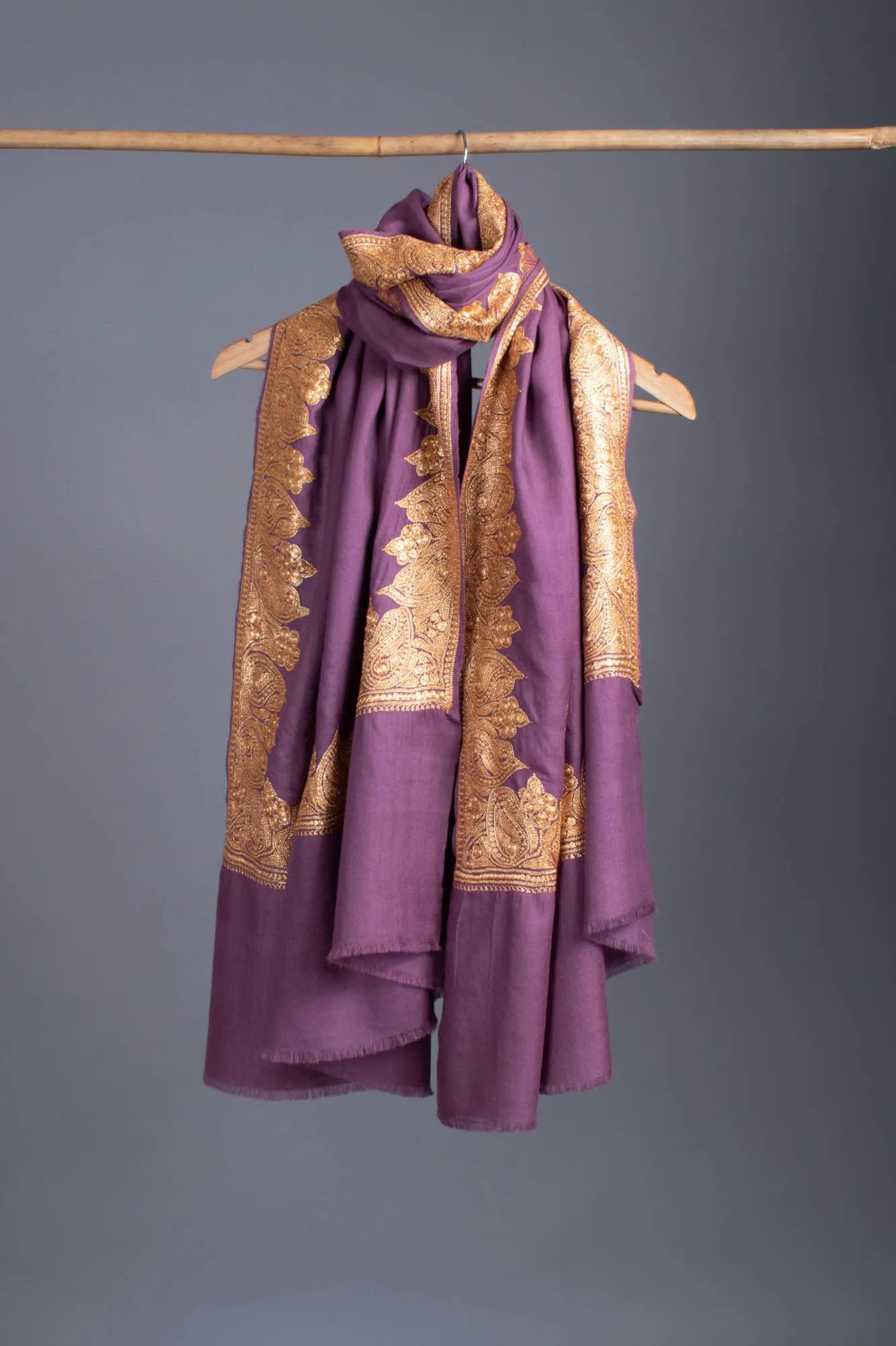 Gold and Purple Handloomed Wedding Pashmina - ICARIA