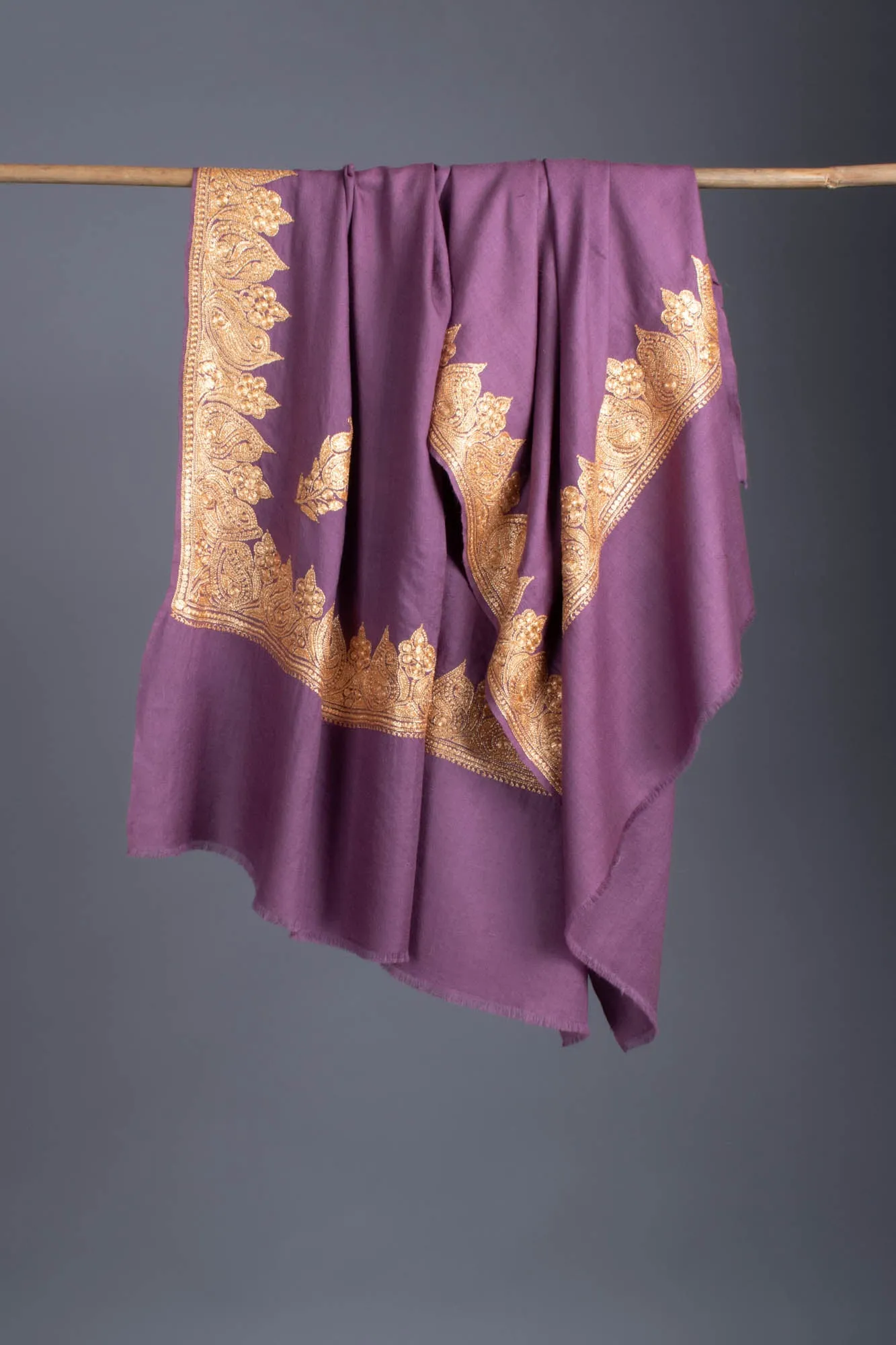 Gold and Purple Handloomed Wedding Pashmina - ICARIA