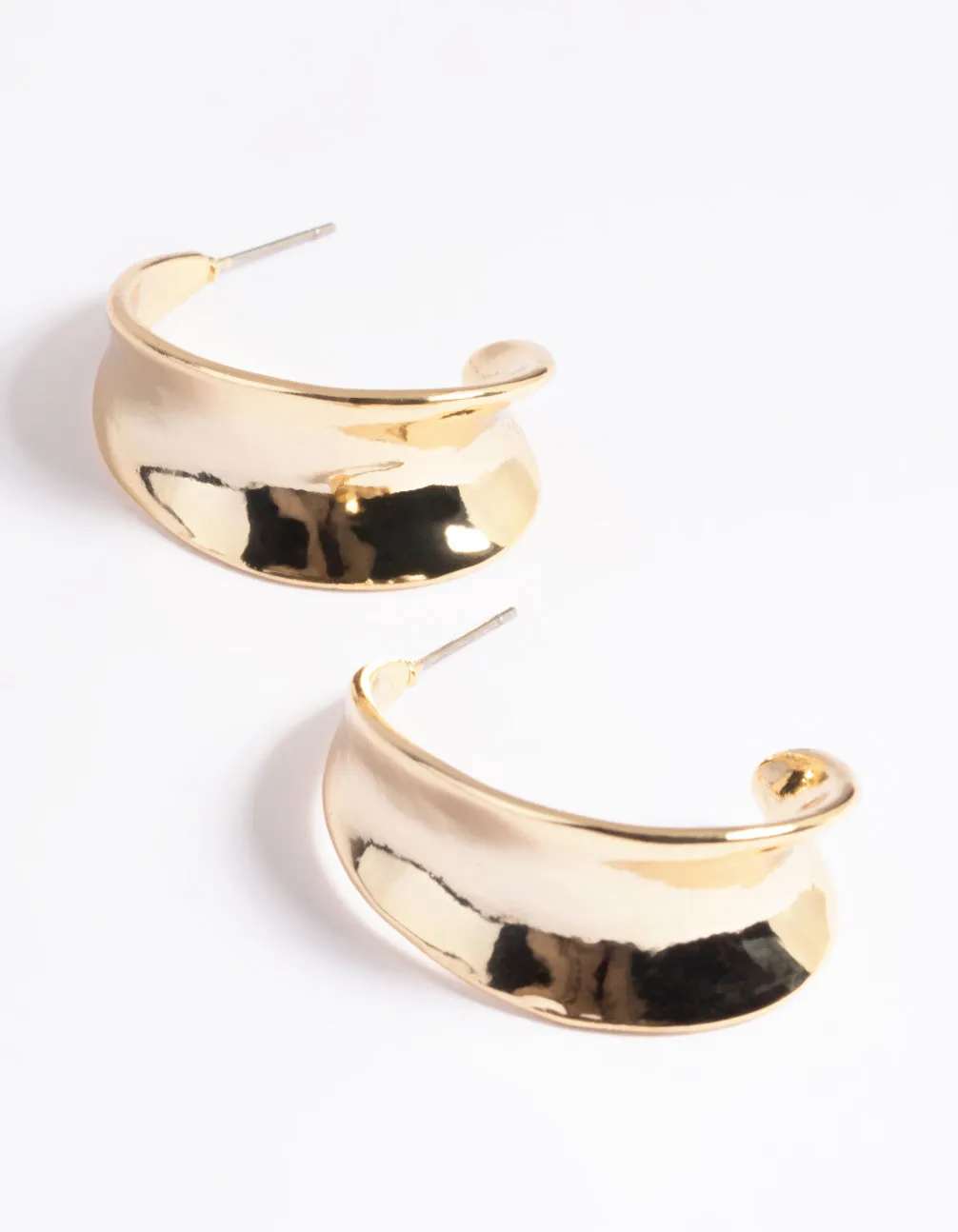 Gold Plated Brass Concave Hoop Earrings