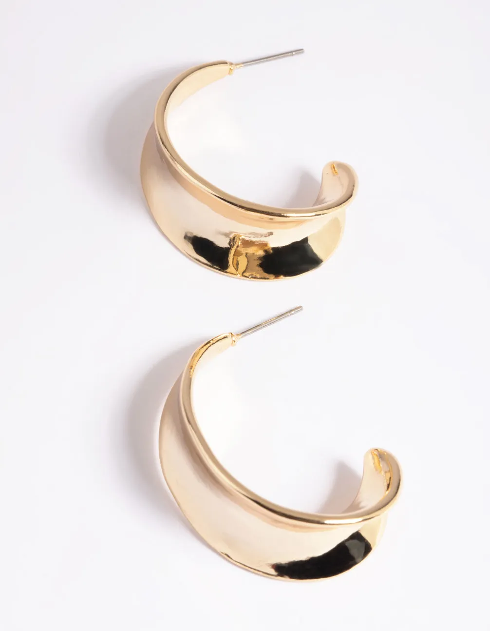 Gold Plated Brass Concave Hoop Earrings