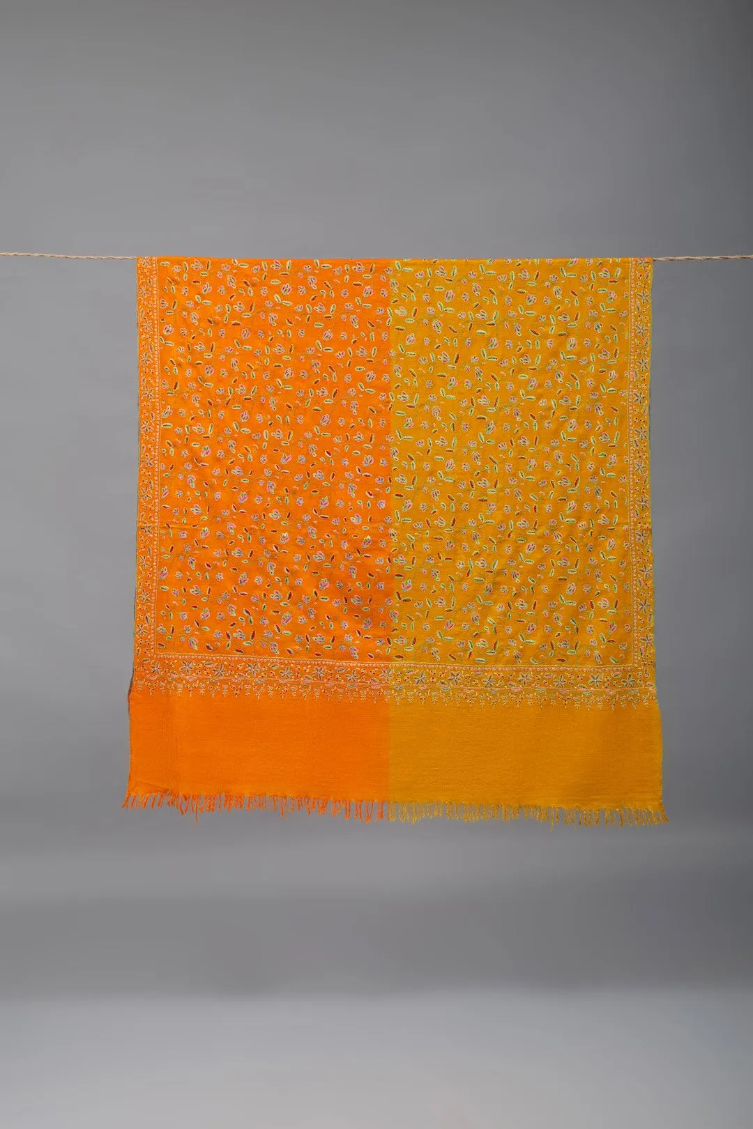 Gul-e-Benafsha Orange Intricate Sozni Jaali Pashmina Shawl