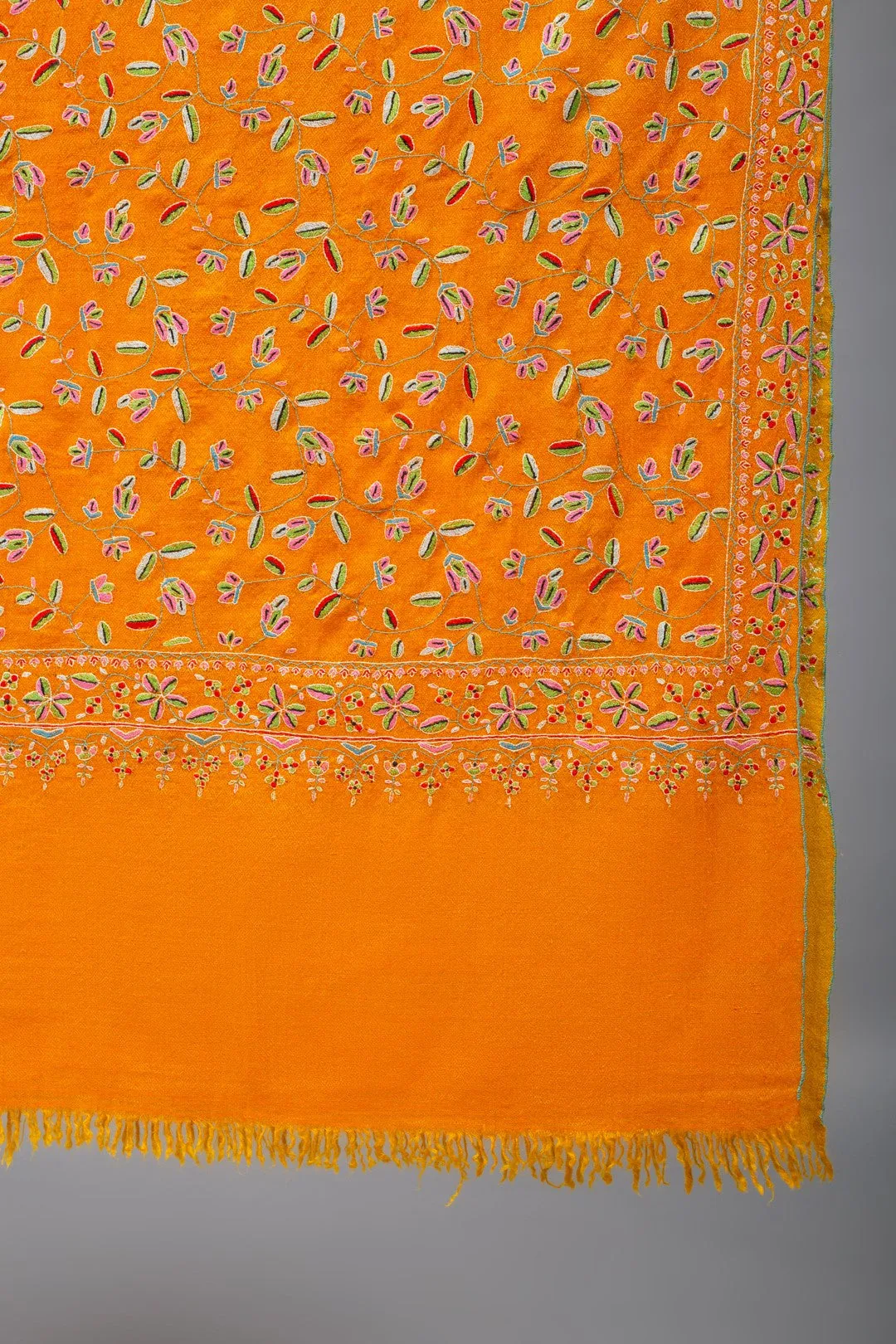 Gul-e-Benafsha Orange Intricate Sozni Jaali Pashmina Shawl