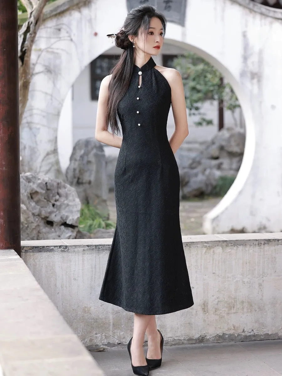 Halter Neck Long Cheongsam, Belladonna