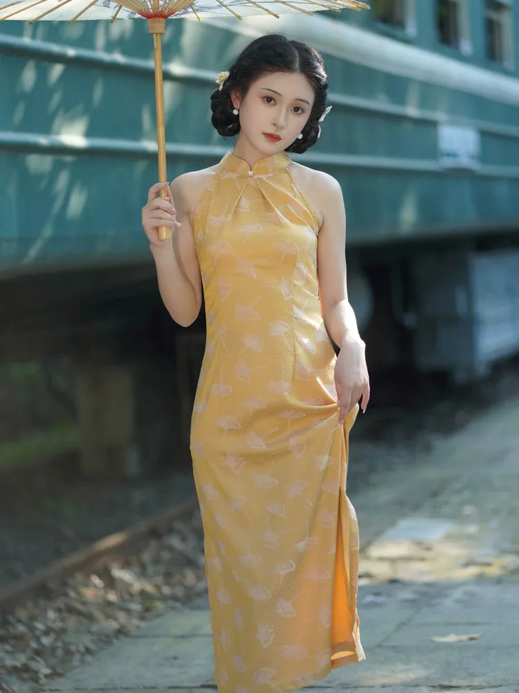 Halter Neck Long Cheongsam, Golden Hour