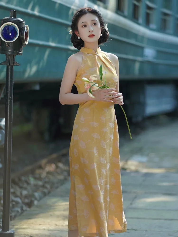 Halter Neck Long Cheongsam, Golden Hour