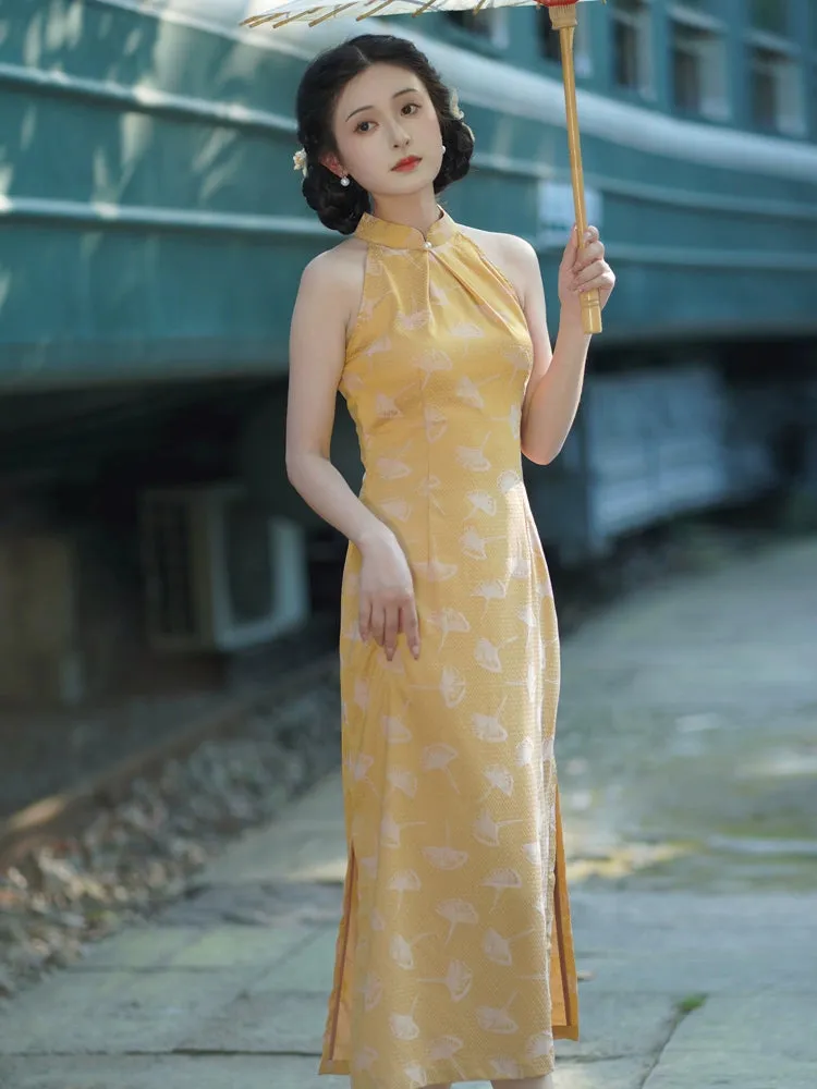 Halter Neck Long Cheongsam, Golden Hour