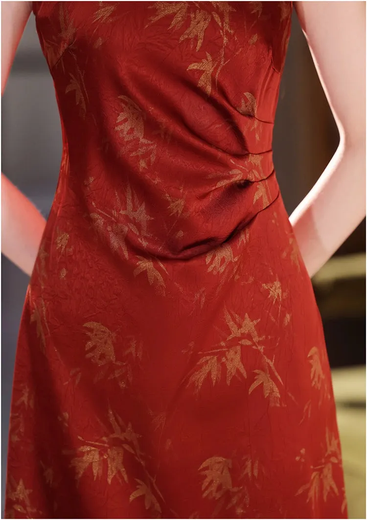 Halter Neck Long Cheongsam, Merlot