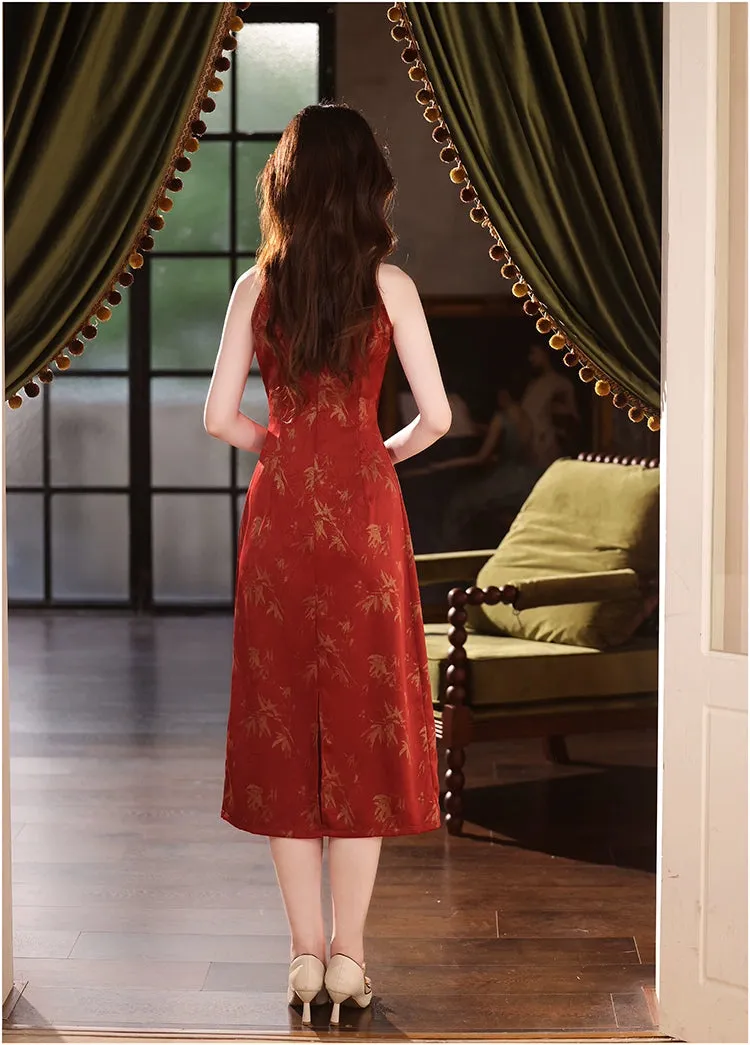 Halter Neck Long Cheongsam, Merlot