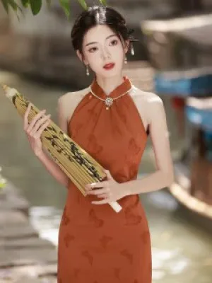 Halter Neck Long Cheongsam, Noon