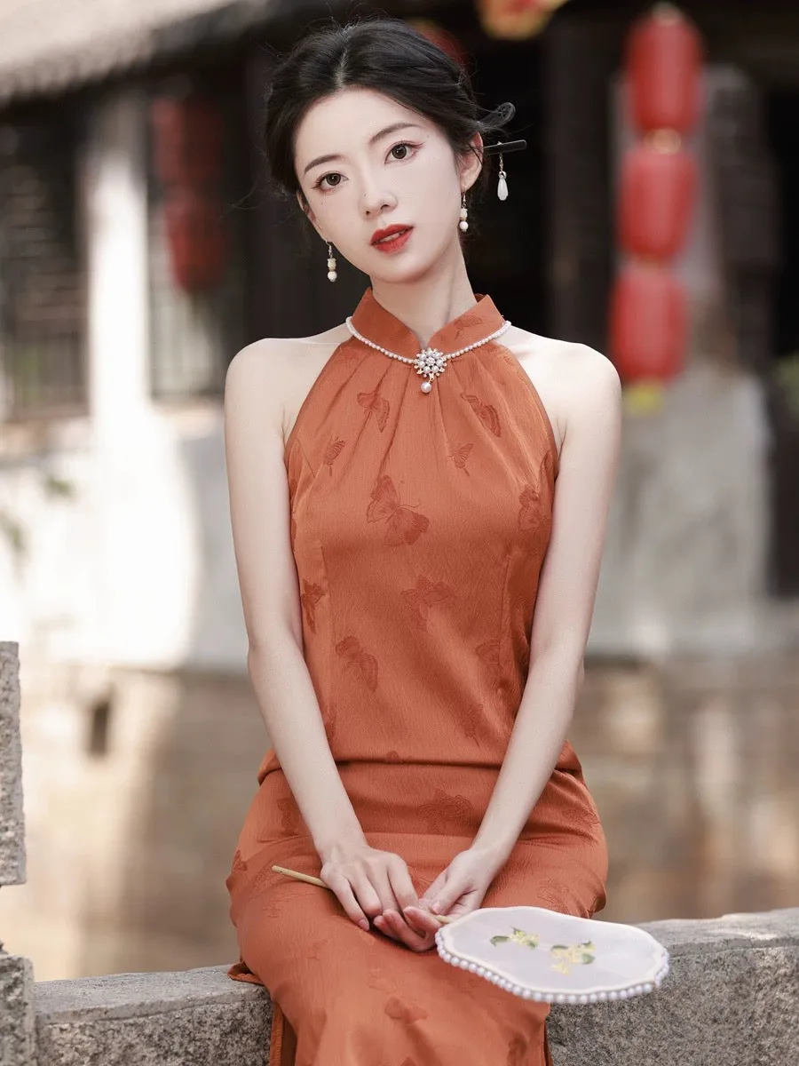 Halter Neck Long Cheongsam, Noon