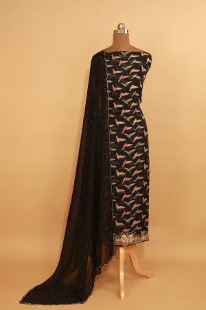 Hand Embroidered Black Organza Suit Dupatta