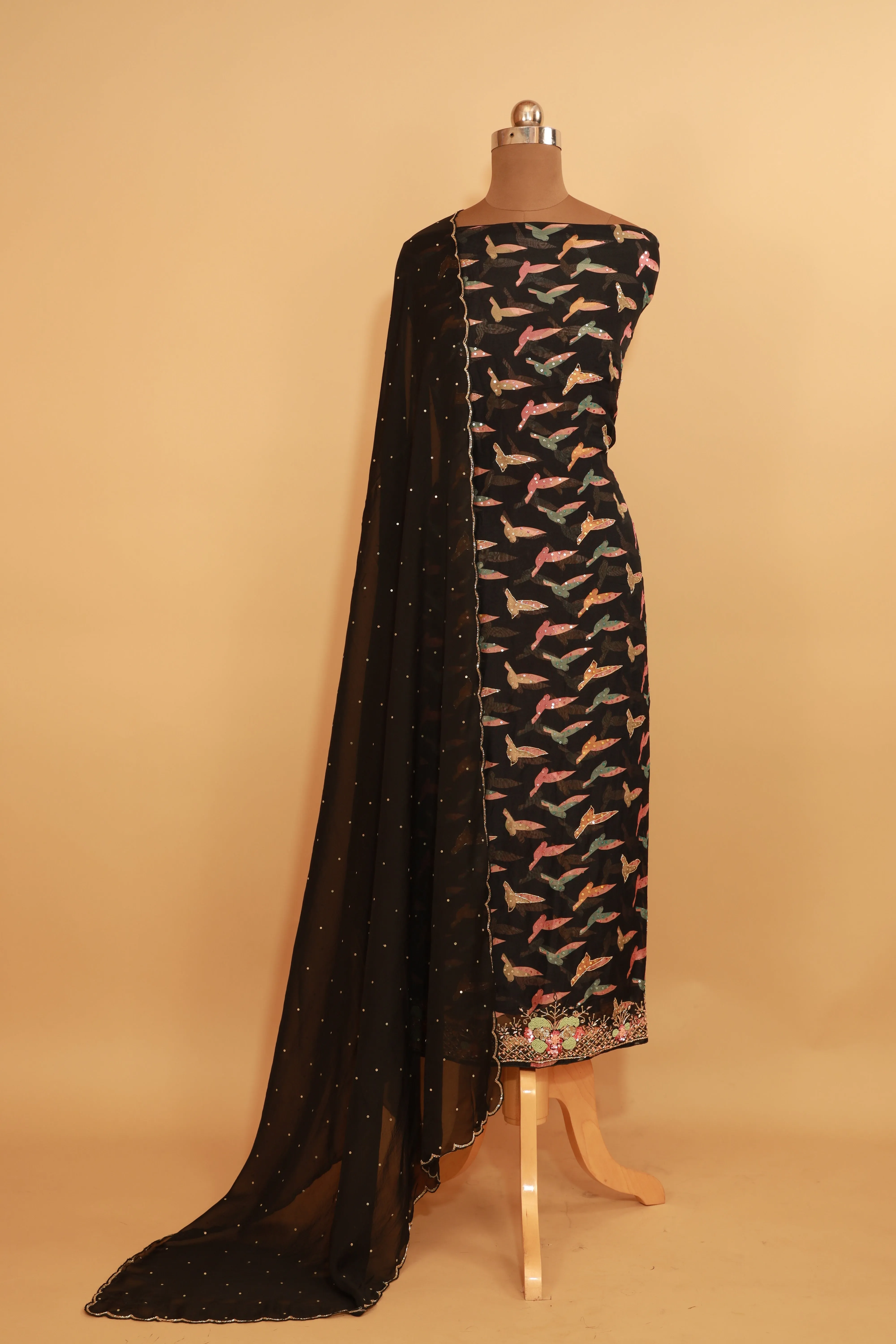 Hand Embroidered Black Organza Suit Dupatta