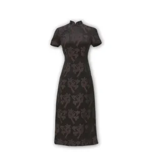 J. Peterman Women's Silk Jacquard Qipao Dress - Navy