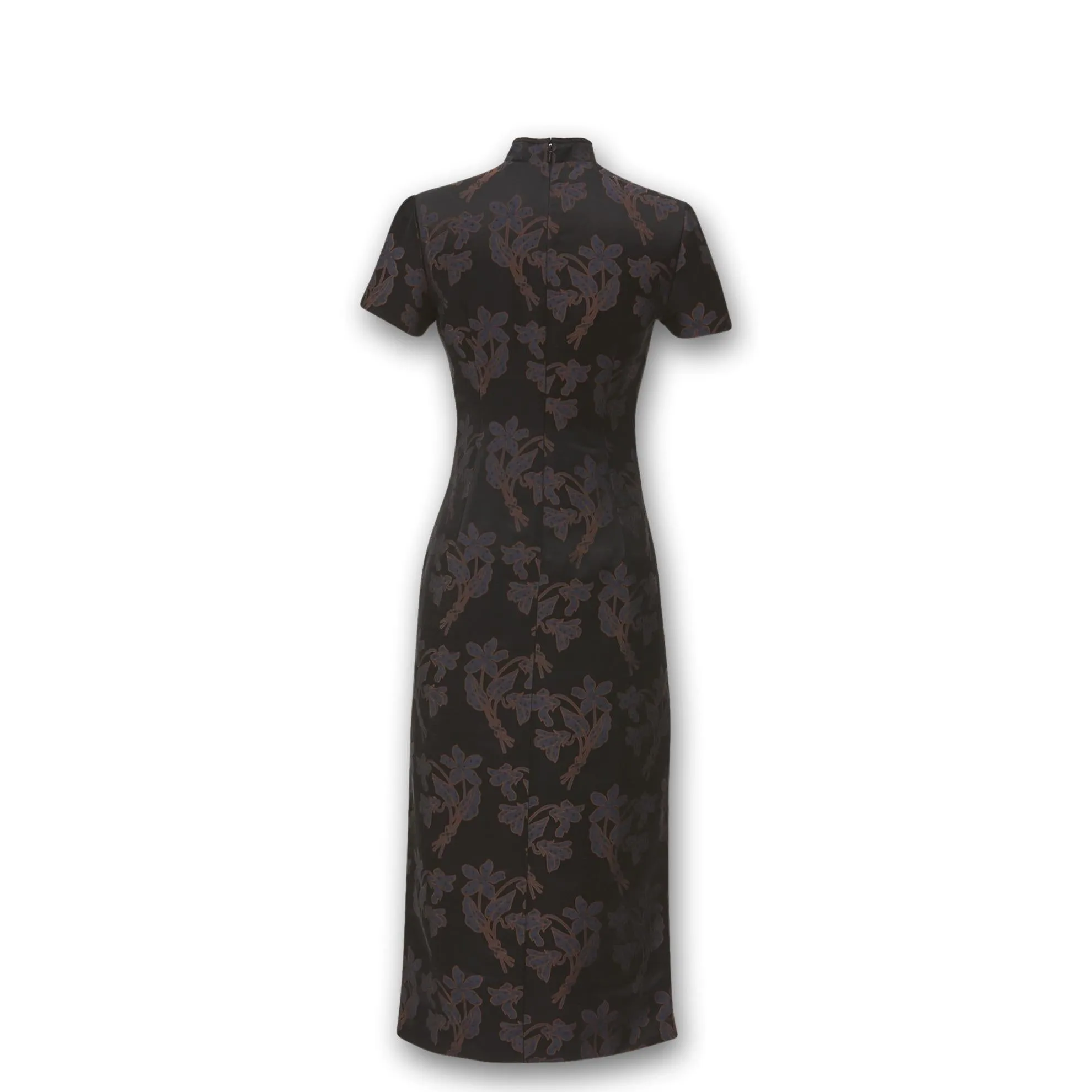 J. Peterman Women's Silk Jacquard Qipao Dress - Navy