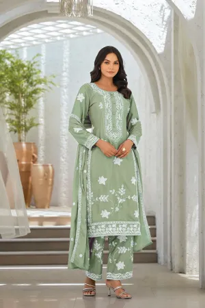 Jade Green Embroidered Premium Chinon Silk Palazzo Set