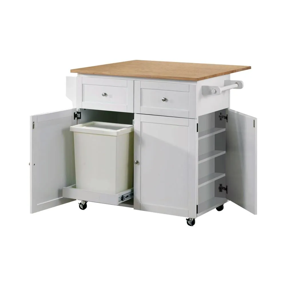 Jalen 3-door Kitchen Cart with Casters Natural Brown and White