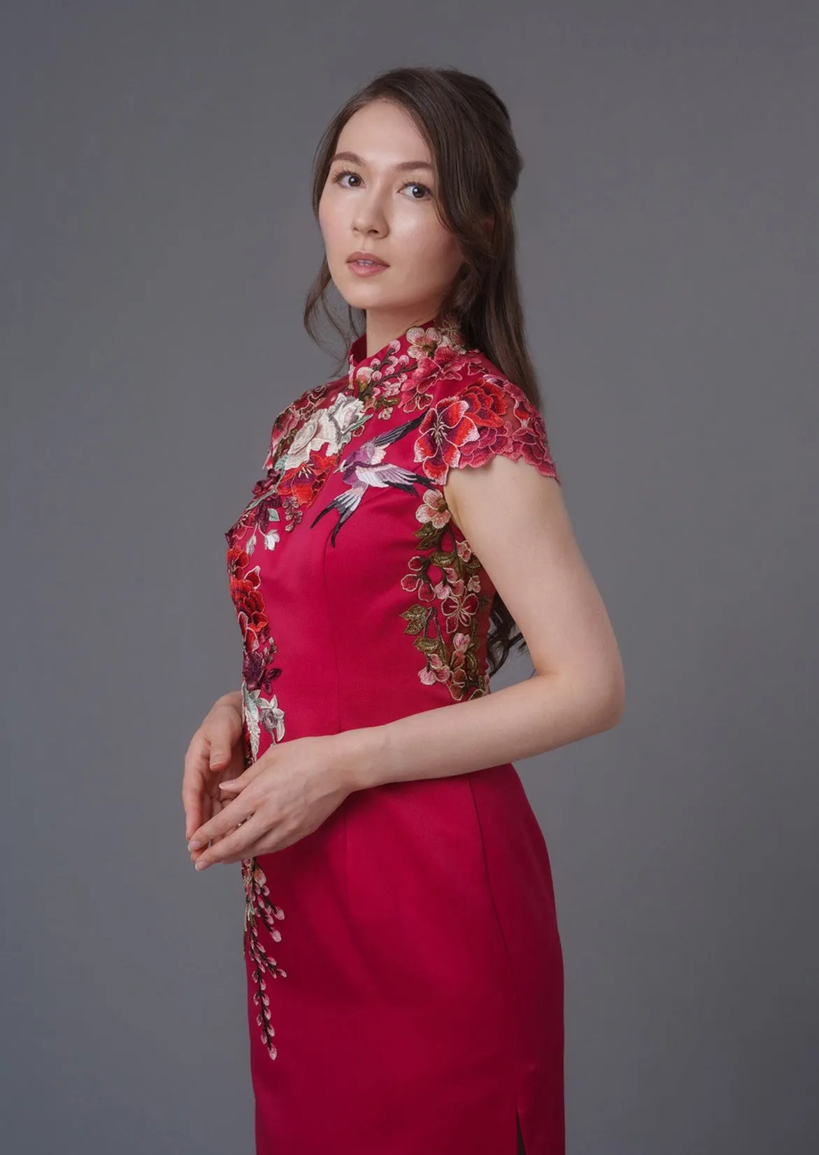 Juliet Rose Cap Sleeves Qipao Gown - RTW