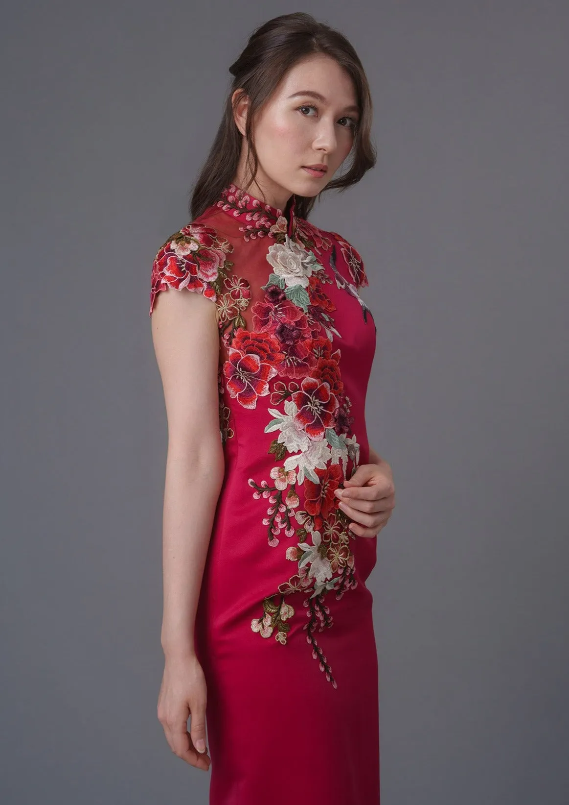 Juliet Rose Cap Sleeves Straight Qipao