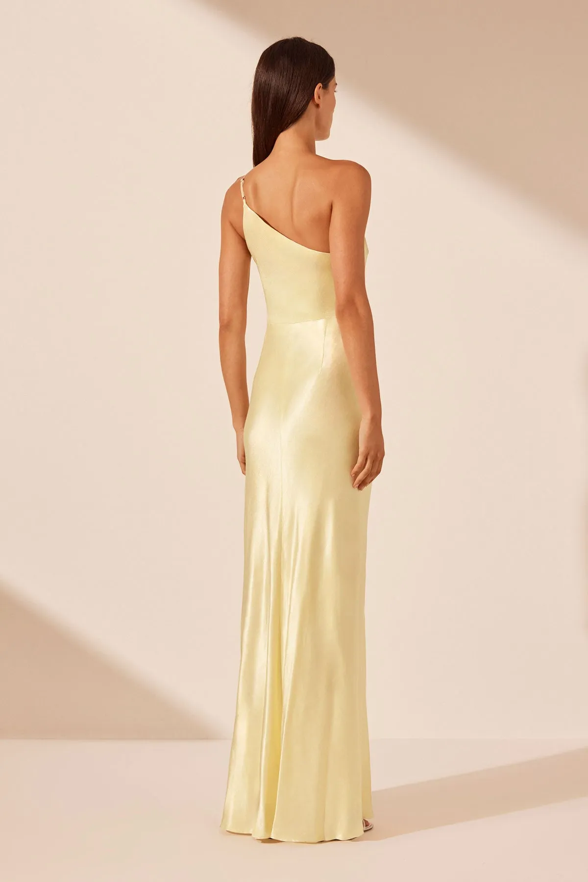 LA LUNE ASYMMETRICAL GATHERED MAXI DRESS - LEMON