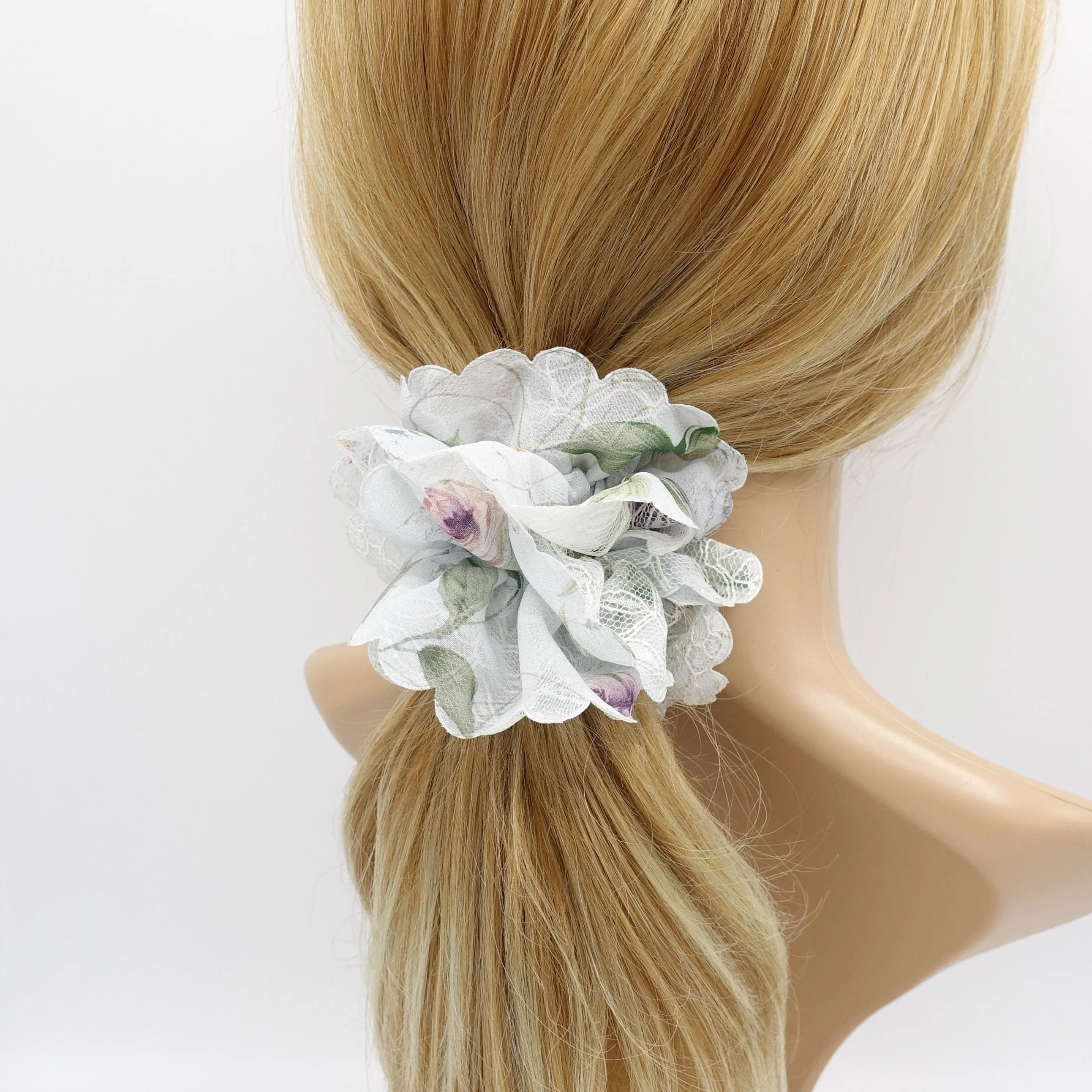 lace floral chiffon scrunchies petal edge hair ties for women