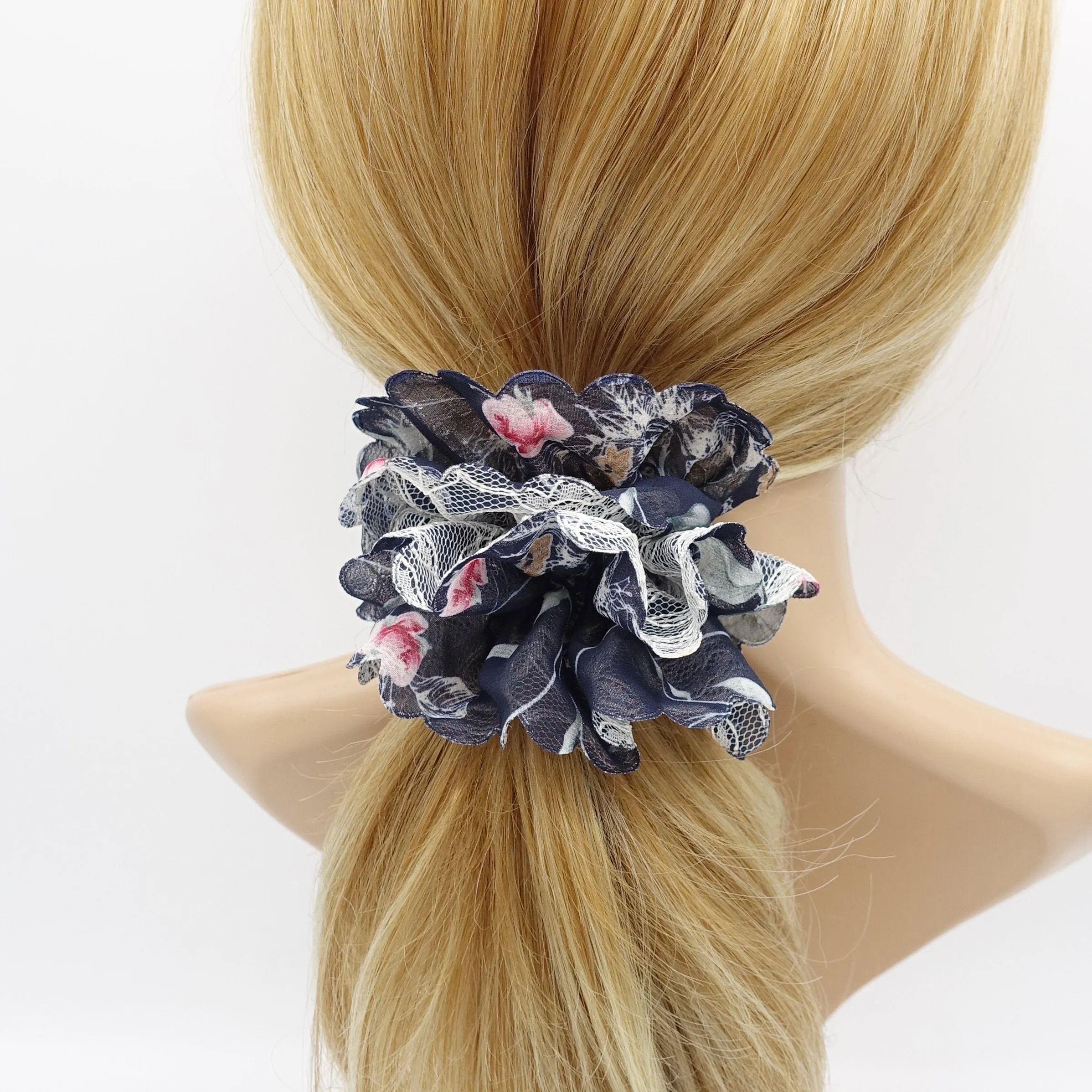 lace floral chiffon scrunchies petal edge hair ties for women