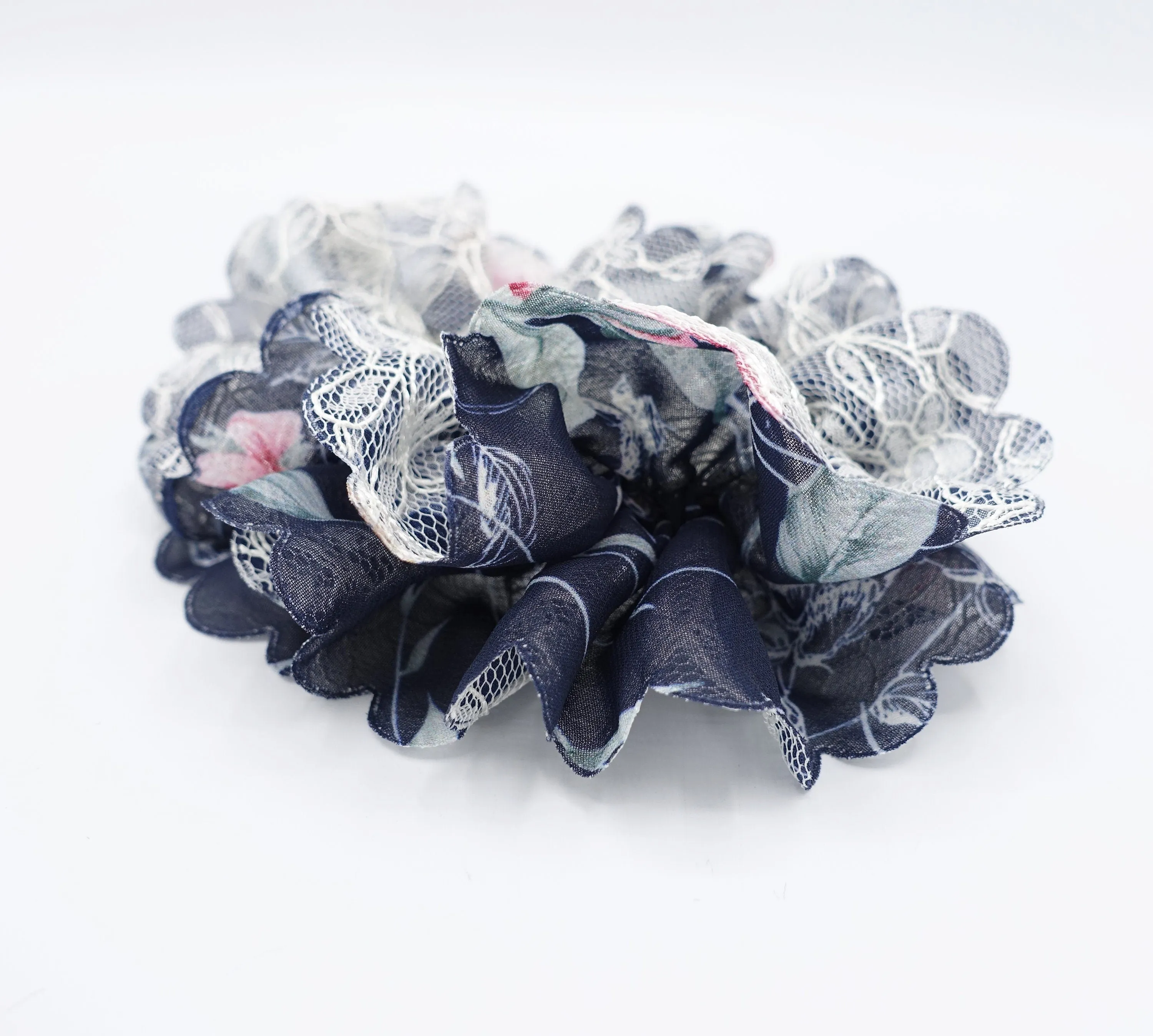 lace floral chiffon scrunchies petal edge hair ties for women