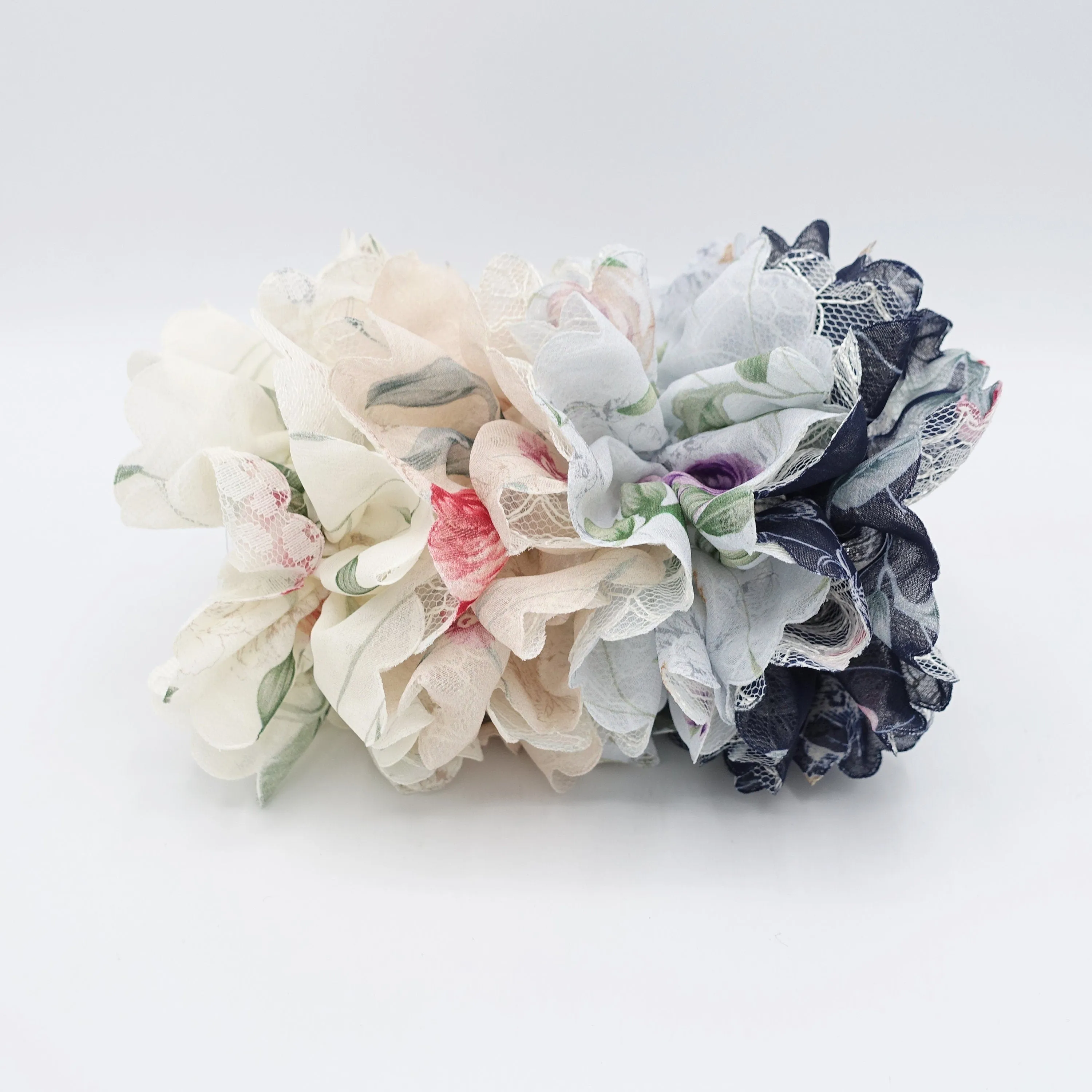 lace floral chiffon scrunchies petal edge hair ties for women