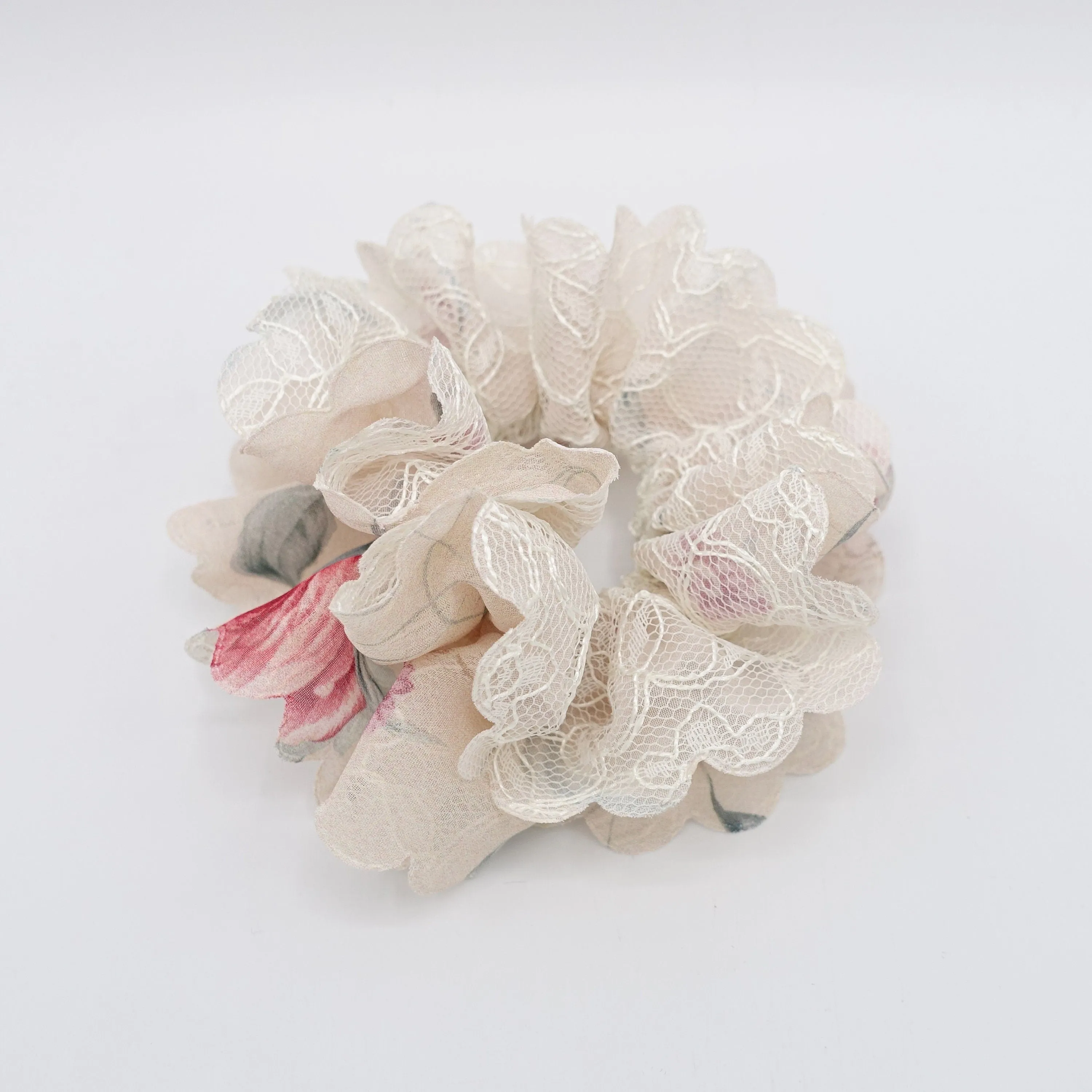 lace floral chiffon scrunchies petal edge hair ties for women