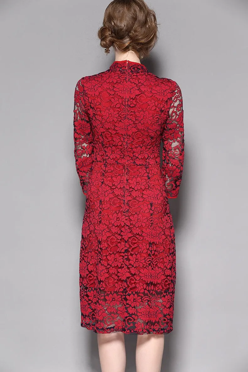 Lace Overlay Qipao Dress