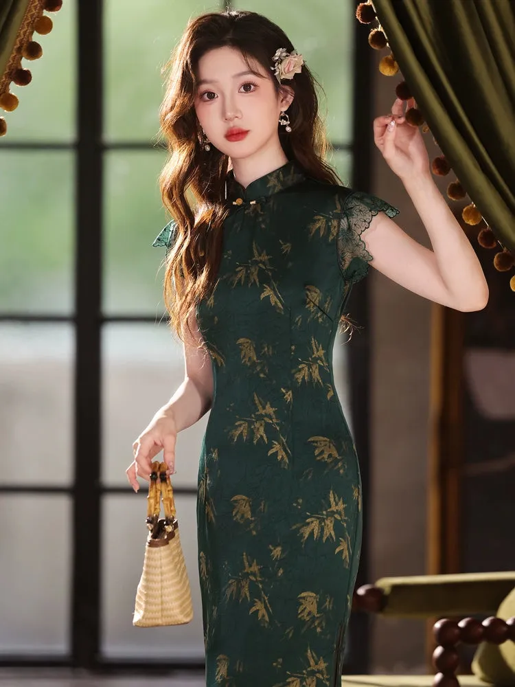 Lace Sleeve Long Cheongsam, Secret Garden