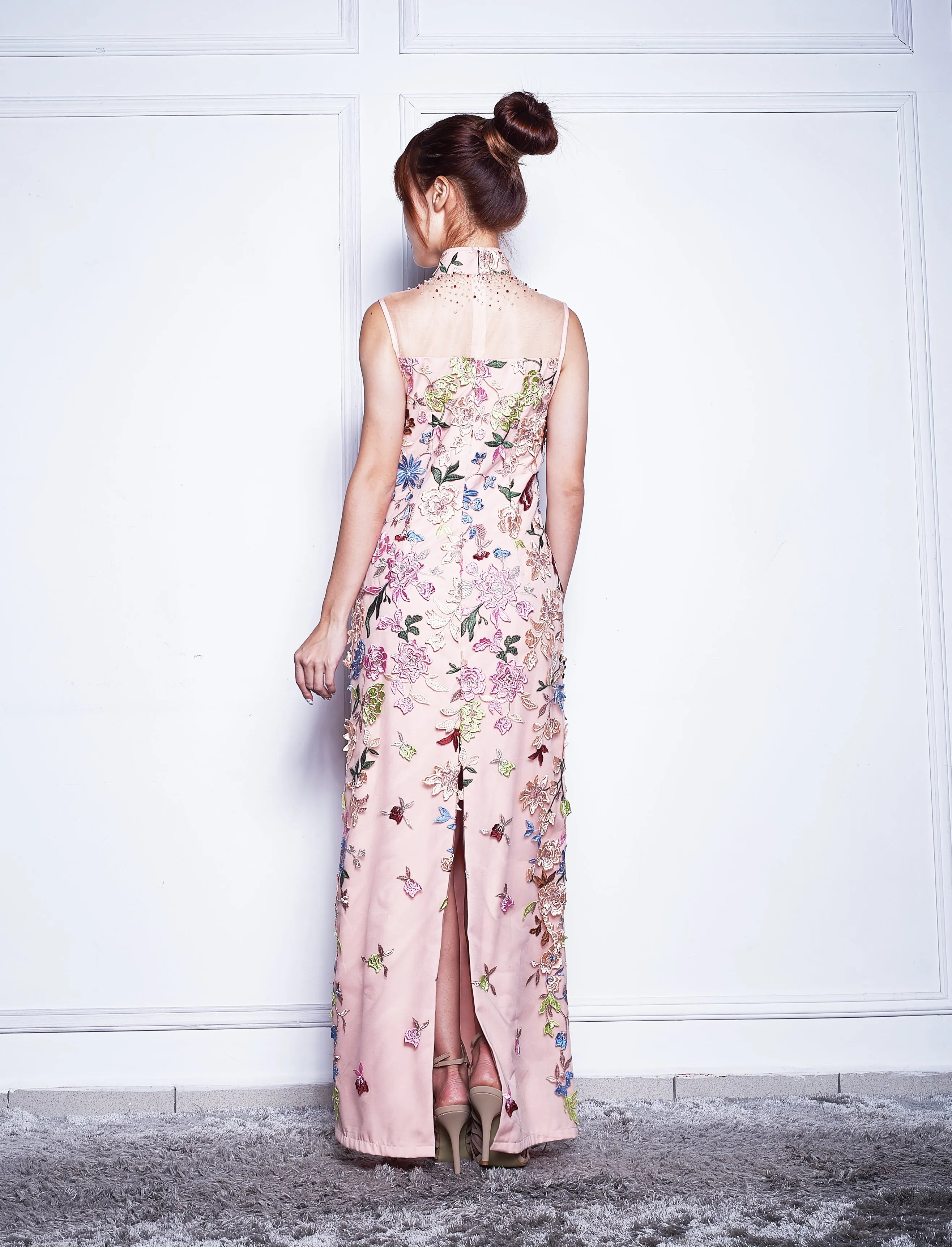 Long Embroidered Beaded Qipao