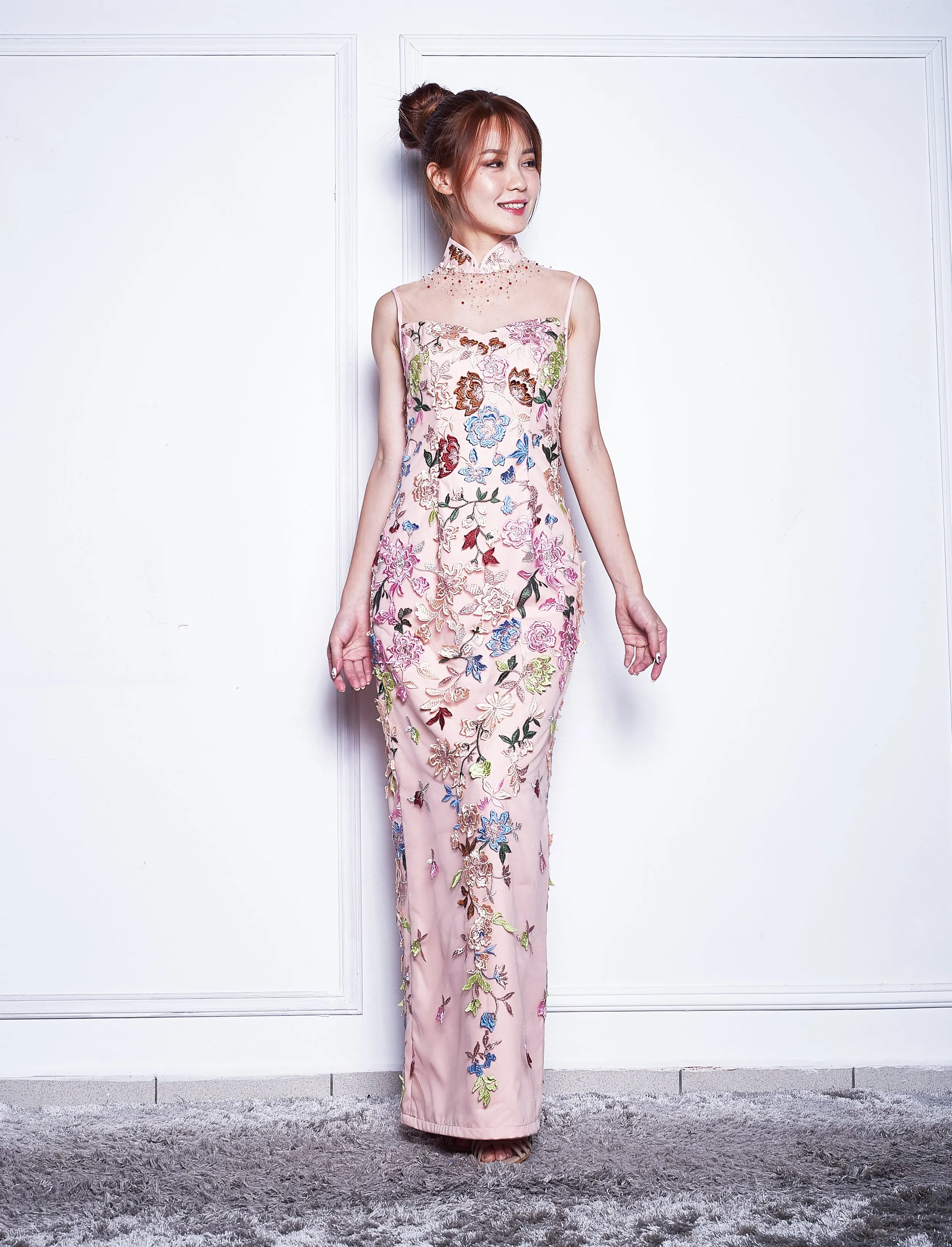 Long Embroidered Beaded Qipao