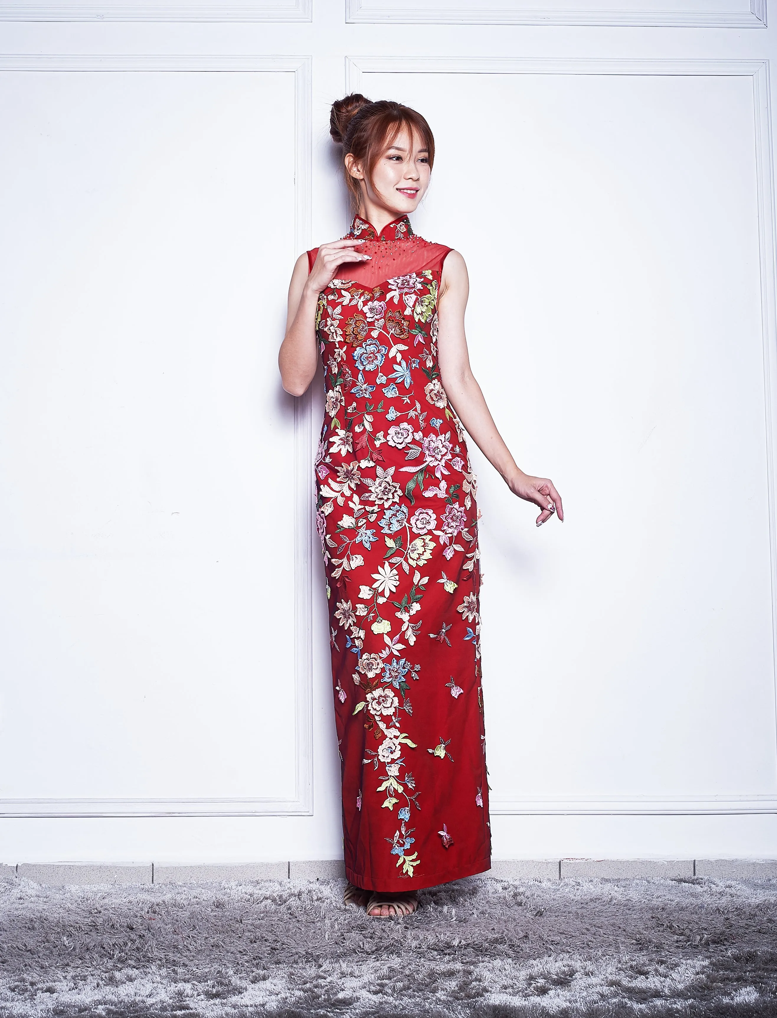 Long Embroidered Beaded Qipao