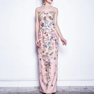 Long Embroidered Beaded Qipao